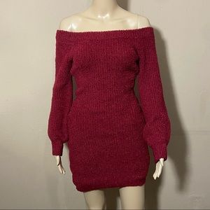 Red Fuzzy Sweater Fabric Dress